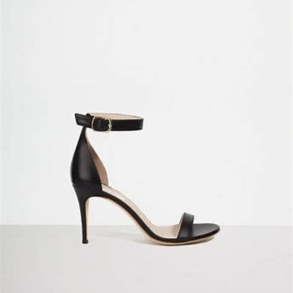 Erin Adamson Victoria black leather single strap sandal, Size 37 / US 7